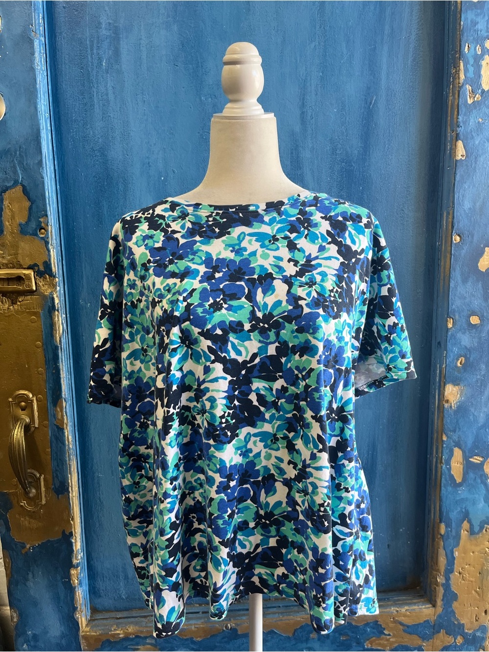 Laura Scott Blue Multi Floral Short-Sleeve Top
